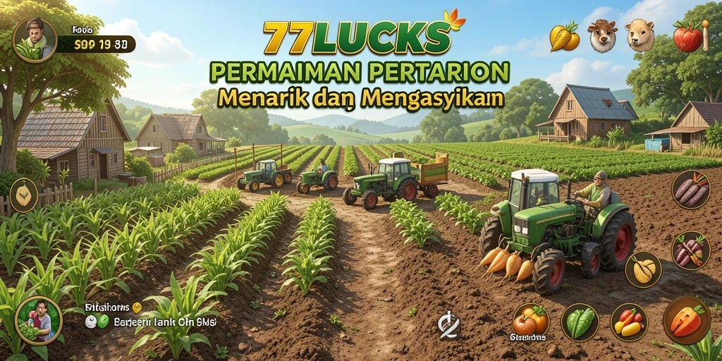 Tampilan gameplay <strong>77LUCKS</strong> yang menampilkan aktivitas bertani yang seru.