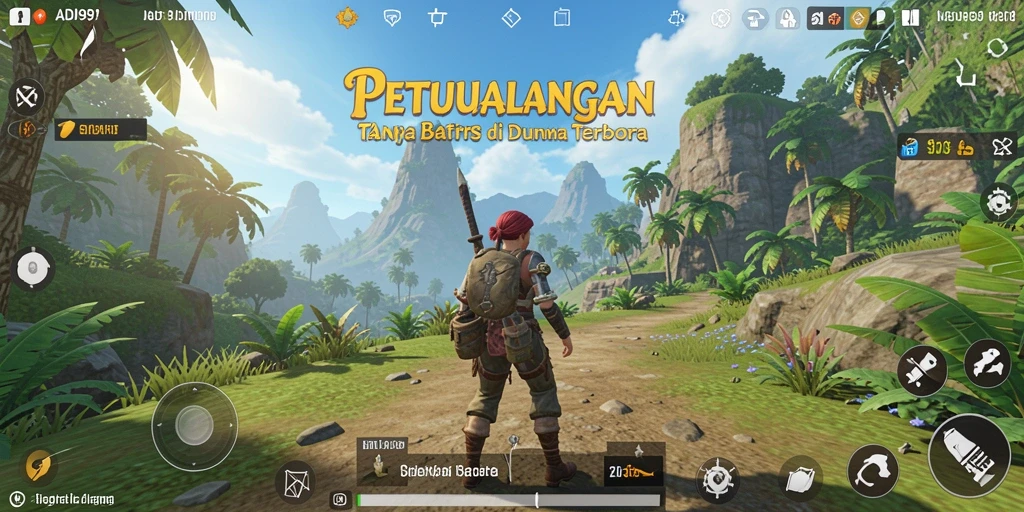 Screenshot menunjukkan pemain menjelajahi dunia terbuka yang luas di ADI99.