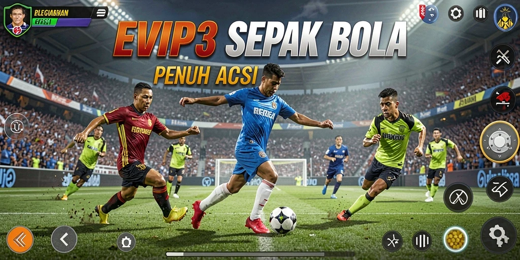 Tampilan utama gameplay EVIP3 menyajikan aksi sepak bola yang mendebarkan.