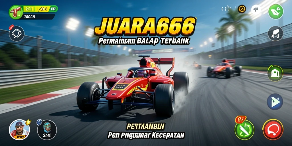 Screenshot gameplay JUARA666 menampilkan balapan seru di trek yang menantang.