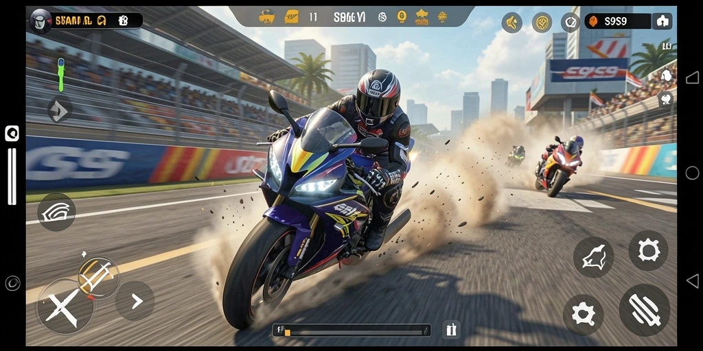 Gameplay S9S9 menampilkan kecepatan dan adrenalin balap motor.