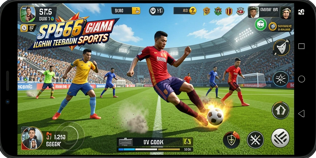 Tangkapan layar gameplay SP666 yang menunjukkan aksi olahraga yang intens.
