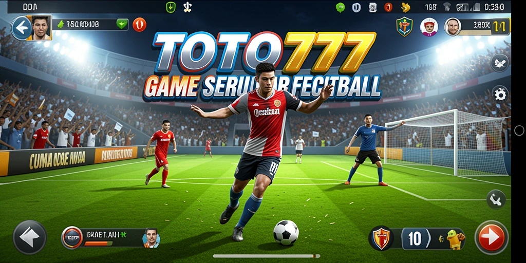 Screenshot utama TOTO777 menampilkan aksi seru dalam pertandingan sepak bola.