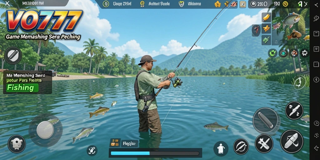 Screenshot utama VO777 menampilkan gameplay seru saat memancing.